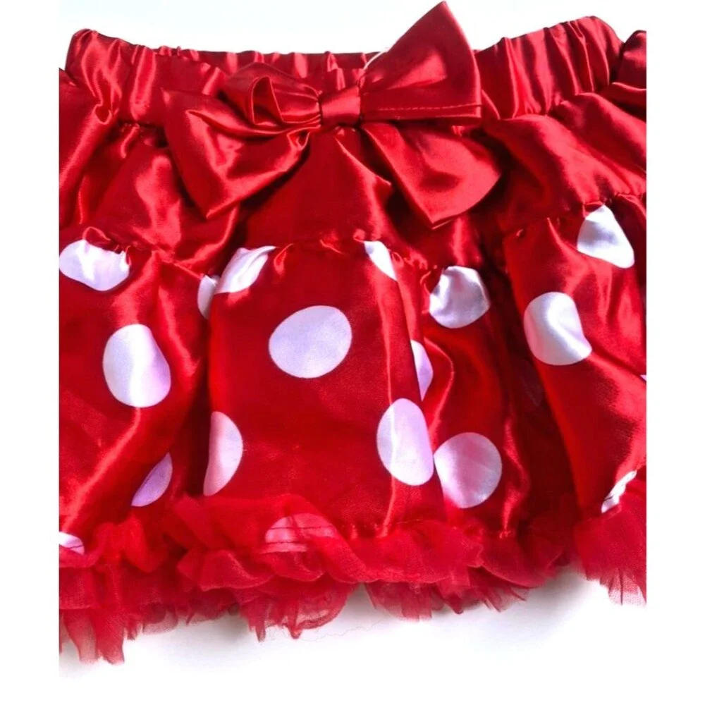 Disney Minnie Mouse Skirt Red Polka Dot Ruffled Tulle Costume w/ Ears -Size 4 T